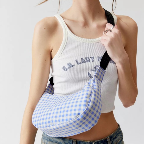 BAGGU Small Crescent Bag- Blue Gingham - Picture 4 of 4
